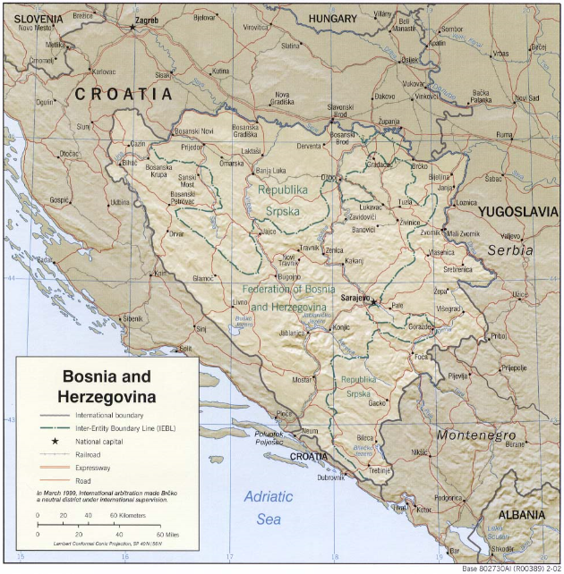 Bosnia and Herzegovina (Shaded Relief) CIA 2002