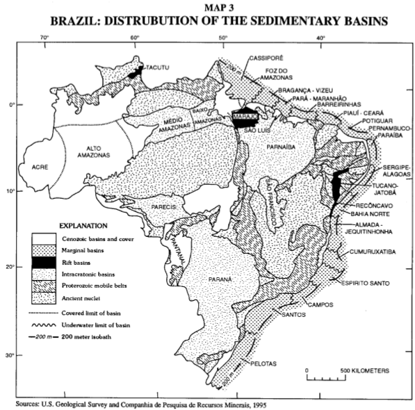 Brazil:Distribution of the sedimentary basins