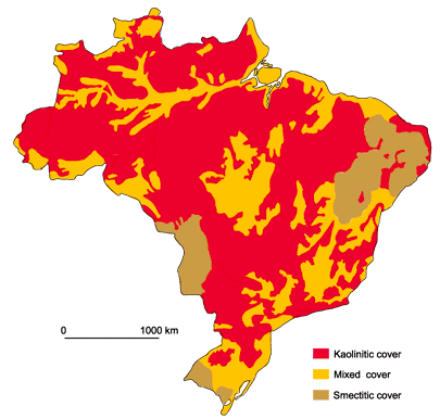 Distribution of different pedological covers in Brazil 