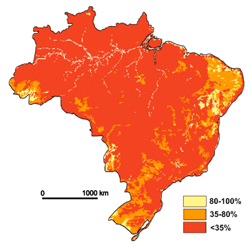 Distribution of base saturation values in Brazil