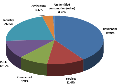  Final consumption of electricity in Costa Rica in 2009, by sector.