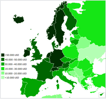 GDP (PPP) per capita in Europe