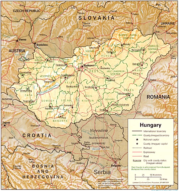 Hungary (Shaded Relief) 1994