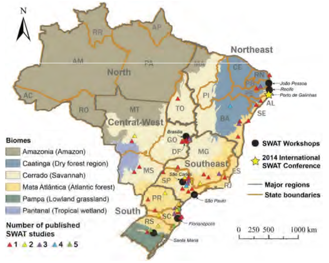 Distribution and number of Brazilian SWAT studies