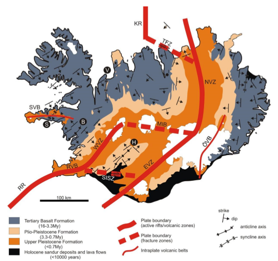 The principal elements of the geology in Iceland