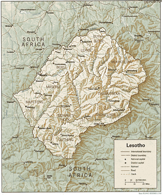Lesotho (Shaded Relief) 1990