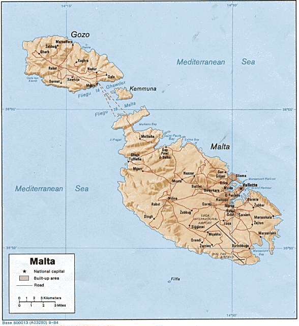 Malta (Shaded Relief) 1984