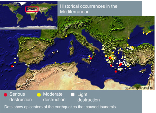 Map of historical occurrences in the Mediterranean Sea