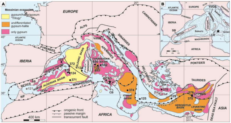 Map of Messinian evaporites in the Mediterranean