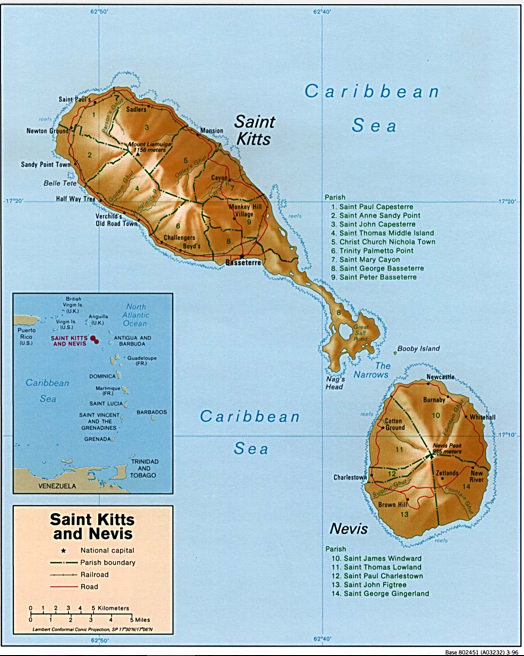Saint Kitts and Nevis (Shaded Relief) 1996