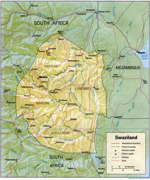 Swaziland (Shaded Relief) 1990