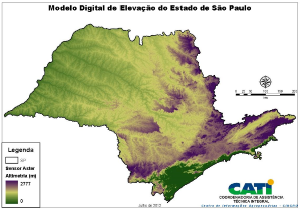 Modelo Digital de Elevação do estado de São Paulo