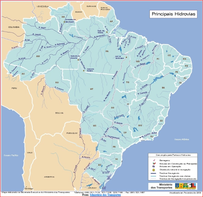 Brazil Main Waterways Map 