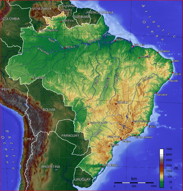 ブラジルの地形図